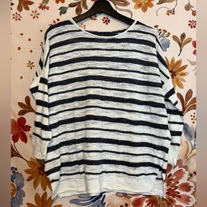 NWT Lou & Grey Women’s XS/S Oversized White Grey Striped Sheer Casual Knit Top
